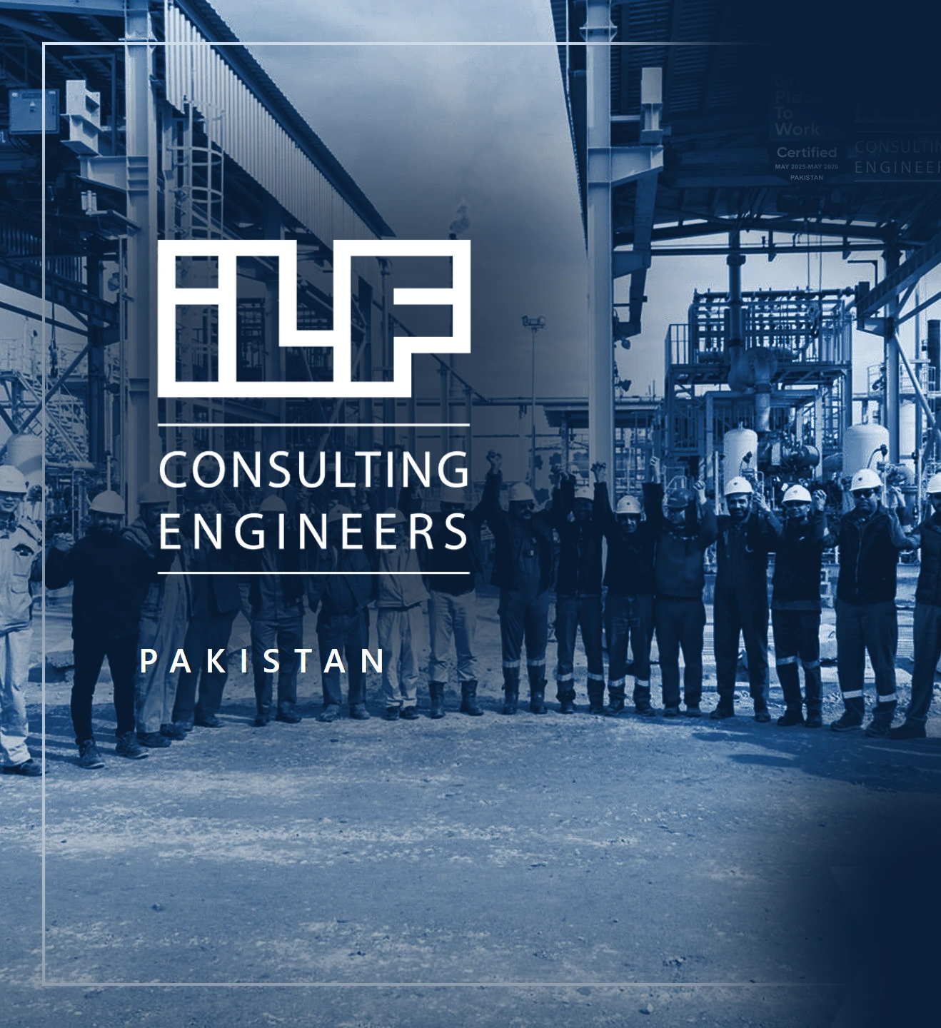 ILF Pakistan: the ILF logo over the ILF Pakistan team on site
